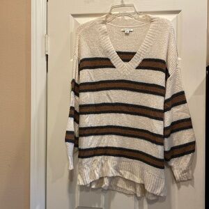 American Eagle striped oversized waffle knit v-neck pullover sweater